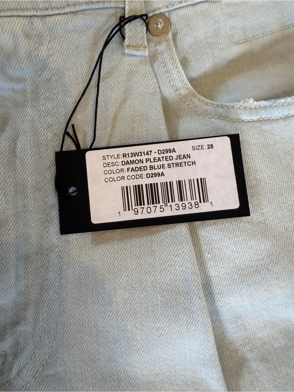 NWT R13 Damon Pleated Light Blue Wide Leg Jeans